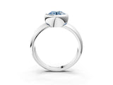 Silver Bezel Set Fancy Blue Round  Solitaire Ring with Wide Band 4