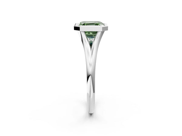Sterling Silver Asscher Cut Bezel Engagement Ring Setting for Fancy Green Center