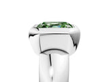 Silver Bezel Set Fancy Green Asscher  Solitaire Ring with Wide Band 5