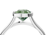 Silver Bezel Set Fancy Green Cushion  Cut Solitaire Ring with Tapered Band 5