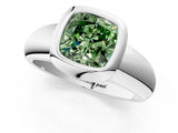 Silver Bezel Set Fancy Green Cushion  Solitaire Ring with Wide Band 2