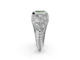 Silver Bezel Set Fancy Green Emerald Cut Diamond Milgrain Band Ring_14