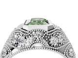 Silver Bezel Set Fancy Green Emerald Cut Diamond Milgrain Band Ring_16