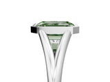 Silver Bezel Set Fancy Green Emerald  Cut Solitaire Ring with Tapered Band 1