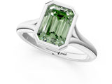 Silver Bezel Set Fancy Green Emerald  Solitaire Diamond Ring with Smooth Band 1