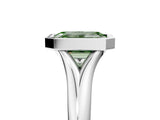 Silver Bezel Set Fancy Green Emerald  Solitaire Diamond Ring with Smooth Band 5
