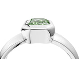 Silver Bezel Set Fancy Green Emerald  Solitaire Ring with Wide Band 5