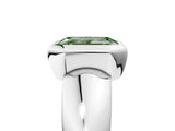 Silver Bezel Set Fancy Green Emerald  Solitaire Ring with Wide Band