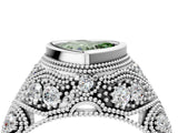 Silver Bezel Set Fancy Green Heart Cut Diamond Milgrain Band Ring_10