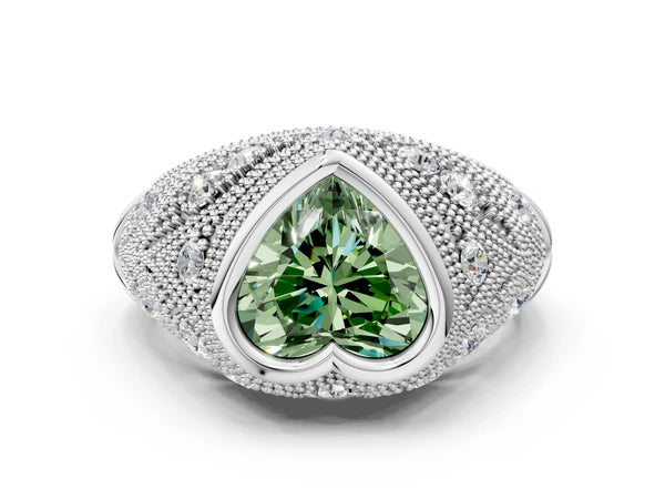 Sterling Silver Heart-Shaped Vintage Bezel Engagement Ring Setting for Fancy Green Center