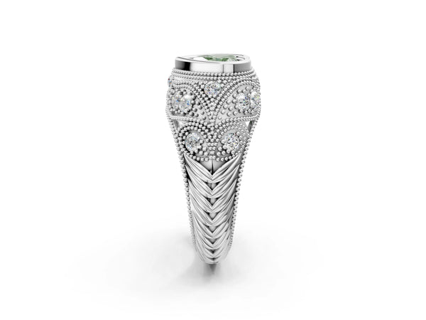 Sterling Silver Heart-Shaped Vintage Bezel Engagement Ring Setting for Fancy Green Center