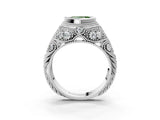 Silver Bezel Set Fancy Green Heart Cut Diamond Milgrain Band Ring_9
