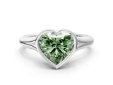 Silver Bezel Set Fancy Green Heart  Solitaire Diamond Ring with Smooth Band 1