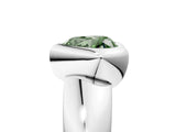 Silver Bezel Set Fancy Green Heart  Solitaire Ring with Wide Band