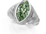 Silver Bezel Set Fancy Green Marquise Cut Diamond Milgrain Band Ring_7