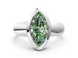 Silver Bezel Set Fancy Green Marquise  Solitaire Ring with Wide Band 1