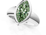 Silver Bezel Set Fancy Green Marquise  Solitaire Ring with Wide Band 2