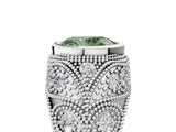 Silver Bezel Set Fancy Green Oval Cut Diamond Milgrain Band Ring_11