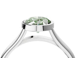 Silver Bezel Set Fancy Green Oval  Cut Solitaire Ring with Tapered Band