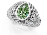 Silver Bezel Set Fancy Green Pear Cut Diamond Milgrain Band Ring_7
