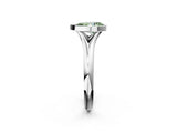 Silver Bezel Set Fancy Green Pear  Solitaire Diamond Ring with Smooth Band 2