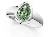 Silver Bezel Set Fancy Green Pear  Solitaire Ring with Wide Band 2