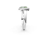 Silver Bezel Set Fancy Green Pear  Solitaire Ring with Wide Band 3