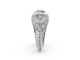 Silver Bezel Set Fancy Green Princess Cut Diamond Milgrain Band Ring_8