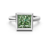 Silver Bezel Set Fancy Green Princess Cut Solitaire Engagement Ring with Classic Band_6