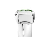 Silver Bezel Set Fancy Green Princess  Solitaire Ring with Wide Band