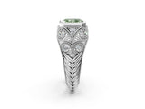Silver Bezel Set Fancy Green Radiant Cut Diamond Milgrain Band Ring_8