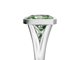 Silver Bezel Set Fancy Green Radiant  Cut Solitaire Ring with Tapered Band