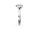 Silver Bezel Set Fancy Green Radiant  Solitaire Diamond Ring with Smooth Band 3