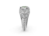 Silver Bezel Set Fancy Green Round Cut Diamond Milgrain Band Ring_14