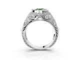 Silver Bezel Set Fancy Green Round Cut Diamond Milgrain Band Ring_15