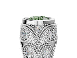 Silver Bezel Set Fancy Green Round Cut Diamond Milgrain Band Ring_17