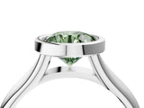 Silver Bezel Set Fancy Green Round  Solitaire Diamond Ring with Smooth Band 5