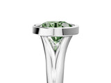 Silver Bezel Set Fancy Green Round  Solitaire Diamond Ring with Smooth Band