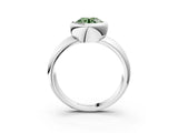 Silver Bezel Set Fancy Green Round  Solitaire Ring with Wide Band 4