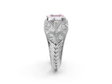 Silver Bezel Set Fancy Pink Asscher Cut Diamond Milgrain Band Ring_14