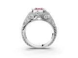 Silver Bezel Set Fancy Pink Asscher Cut Diamond Milgrain Band Ring_15