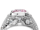 Silver Bezel Set Fancy Pink Asscher Cut Diamond Milgrain Band Ring_16