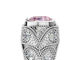 Silver Bezel Set Fancy Pink Asscher Cut Diamond Milgrain Band Ring_17