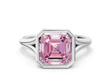 Silver Bezel Set Fancy Pink Asscher  Cut Solitaire Ring with Tapered Band 1