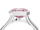Silver Bezel Set Fancy Pink Asscher  Solitaire Diamond Ring with Smooth Band 4