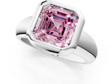 Silver Bezel Set Fancy Pink Asscher  Solitaire Ring with Wide Band 1