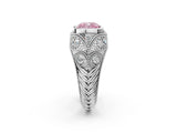 Silver Bezel Set Fancy Pink Cushion Cut Diamond Milgrain Band Ring_14