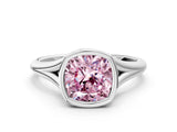 Silver Bezel Set Fancy Pink Cushion  Cut Solitaire Ring with Tapered Band 1
