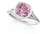 Silver Bezel Set Fancy Pink Cushion  Cut Solitaire Ring with Tapered Band 2