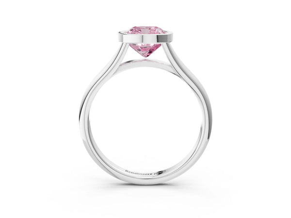 Sterling Silver Cushion Cut Bezel Engagement Ring Setting for Fancy Pink Center